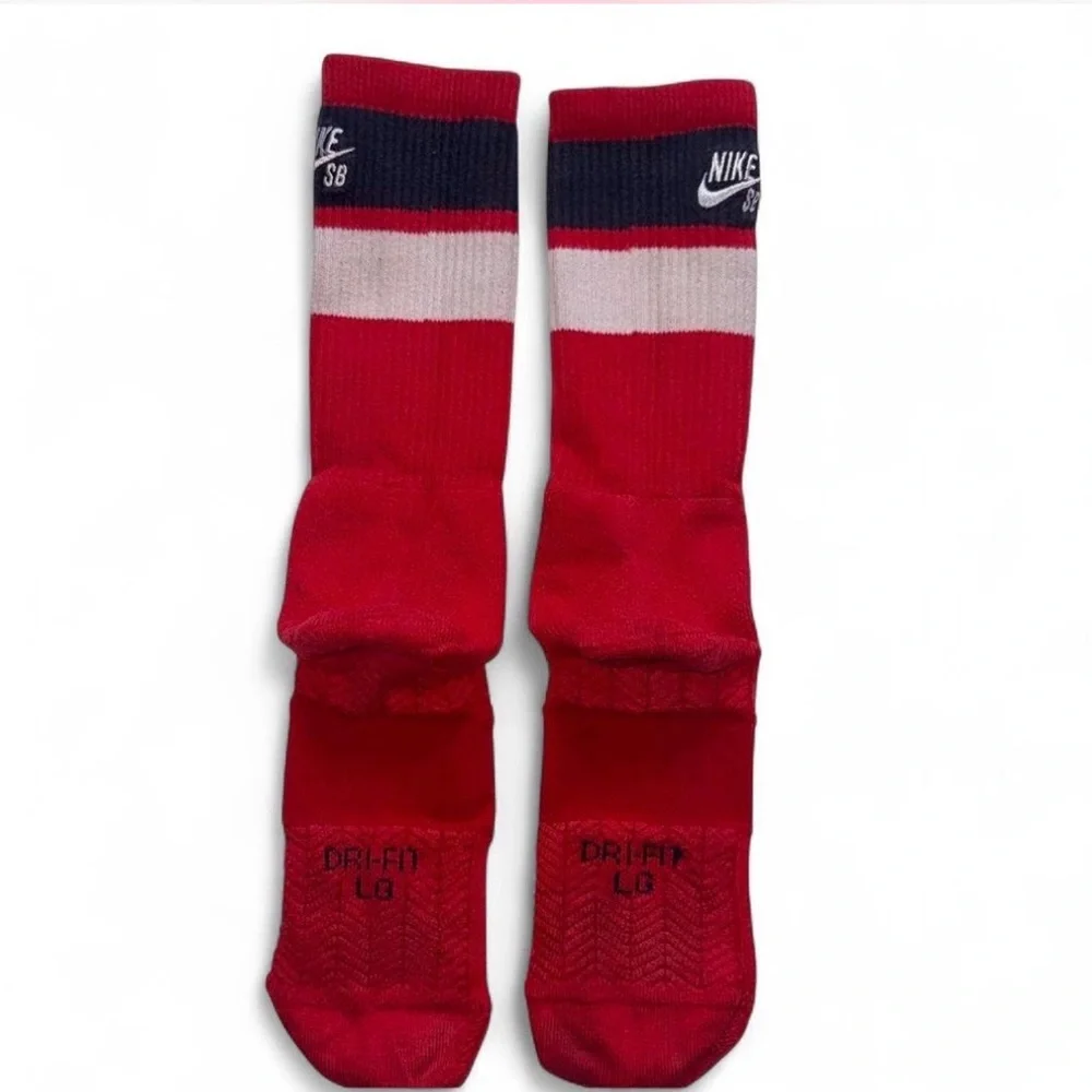 Nike SB Youth Dri-FIT Crew Socks Red Navy White EUC LG